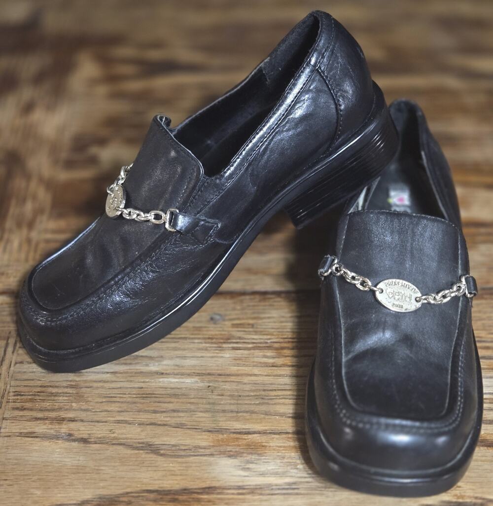 Vintage 2003 Stride Rite 'it's a girl' Chunky Black Leather Lofers, Y2K
